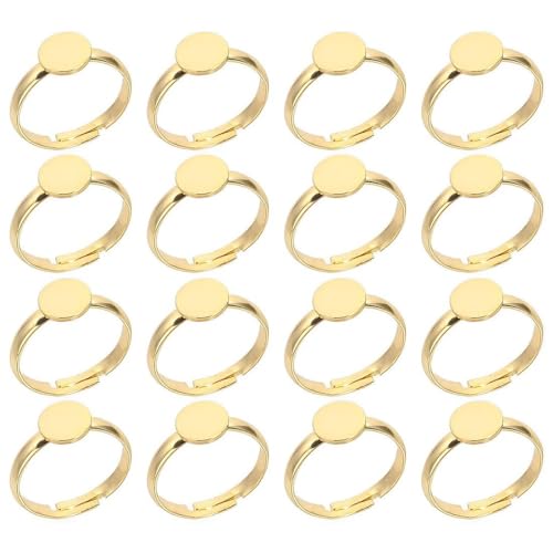 16pcs 12mm Ringrohling Basen Edelstahl Cabochon Ring Lünette Rohlinge Fingerringe Verstellbar Cabochon Fingerring Komponenten Flache Runde Pad Ring Basis Ergebnisse für DIY Schmuck Machen, A von PLABBDPL