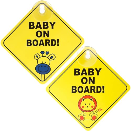 PLABBDPL 2 Stück Baby an Bord Auto Warnschilder,Sicherheits Autoschild mit Saugnäpfen,Baby im Auto Aufkleber für Autofenster wiederverwendbar(12 x 12 cm) von PLABBDPL