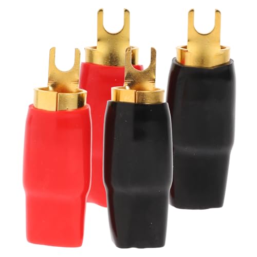 PLAFOPE 2 Paare Gauge Vergoldete Gabelkabelschuhe Lautsprecherkabel Crimpstecker mit Roter und Schwarzer Isolierung für Sicheren Elektrischen Kontakt und Audioübertragung von PLAFOPE