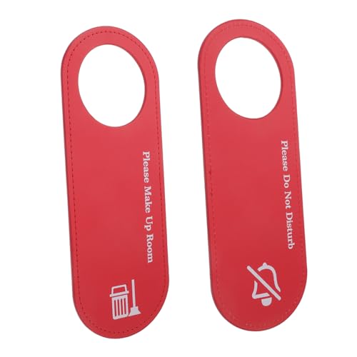 PLAFOPE 2 STÜCK Doppelseitiges Pu leder Türschild mit Bitte Stören und Zimmer Reinigen für Büro Hotel Schlafzimmer Robust und Vielseitig Einsetzbar Rot von PLAFOPE