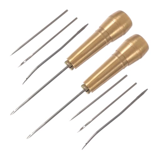 PLAFOPE 2 Sätze Kupfer Nähahle Lederhandwerk Werkzeug mit Ersatznadeln DIY Schuhreparatur Pfriem mit Robustem Metallgriff Kompakt und Vielseitig für Zelte Teppiche Mäntel Matratzen von PLAFOPE