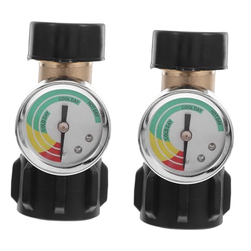 PLAFOPE 2 Stück Messing Tankadapter mit Integriertem Manometer Anschluss Gasdicht Kompatibel mit Propangasflaschen für Camper Grill Heizung Präzise Druckanzeige Einfach zu Bedienen von PLAFOPE