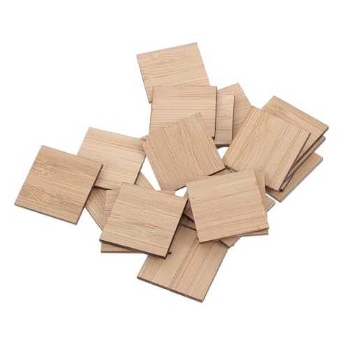 PLAFOPE 25 Stück Teiliges Unvollendete Quadratische Bambusstücke Doppelseitig Glatt Natürliche DIY Blanko Bastelmaterialien für Kinderhandwerk und Malprojekte Kantenlänge von PLAFOPE