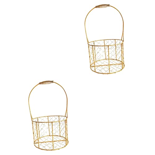 PLAFOPE 2stücke Metallkorb Mit Henkel Runder Aufbewahrungskorb Für Hochzeiten Blumenkinder Und Dekoration Praktischer Drahtkorb Für Blumen Früchte von PLAFOPE