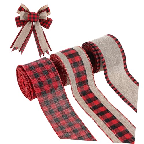 PLAFOPE 3 Rollen Weihnachtsband Kariert Breit Yards Je Juteband im Buffalo Plaid Design Robustes Bastelband für Geschenkverpackung Schleifenherstellung und Festliche Dekorationen von PLAFOPE