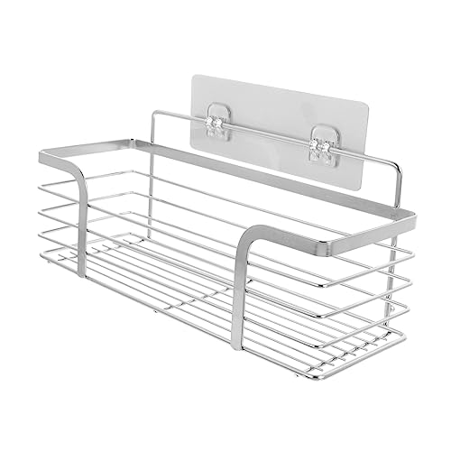 PLAFOPE 1 Stück Wandmontierte Lagerregale Kein Bohren Badezimmer Lagerregal Shampoo Organizer Silber Edelstahlrahmen von PLAFOPE