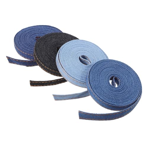 PLAFOPE 4 Rollen Denim Stoffband Je Farbverlaufendes Webbänder für Schleifenherstellung Nähen und Basteln Robustes Weiches Denim für DIY Geschenkverpackung und Modeaccessoires von PLAFOPE