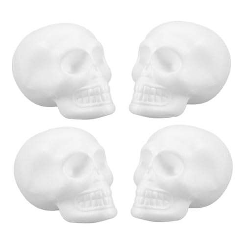 PLAFOPE 4 Stück Teiliges Polystyrol Schädelformen Leichtes Bemalbares Halloween-deko- DIY Bastelmaterial für Kreative Kunstprojekte und Edukative Aktivitäten von PLAFOPE