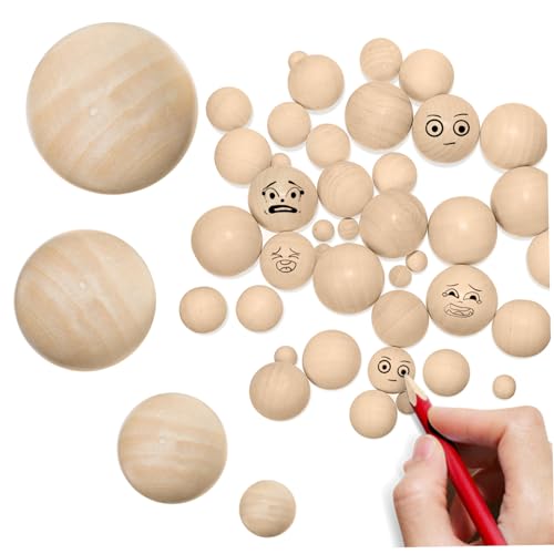 PLAFOPE 40Stücke Runde Holzkugeln Unlackierte Bastelbälle DIY Dekorationen und Schmuckherstellung Vielseitige Bastelmaterialien von PLAFOPE