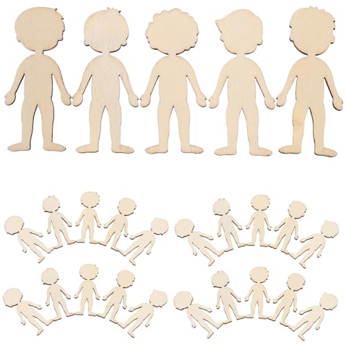PLAFOPE 50 Stück Teiliges Unbemalte Holzfiguren Holzplättchen Basteln mit Glatten Kanten zum Bemalen für DIY Holzkunst Jungen und Mädchen Basteldekoration Kindergarten von PLAFOPE