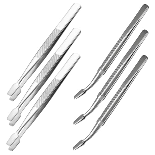 PLAFOPE 6 Stück Teiliges Edelstahl Pinzetten mit Geradem und Gebogenem Kopf Ergonomisch Geformt Vielseitig Einsetzbar für Schmuck Münzen Briefmarken Langlebig und Komfortabel Handhabung von PLAFOPE