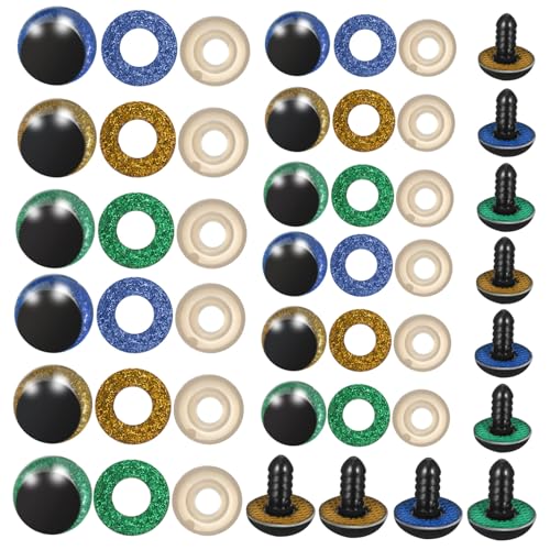 PLAFOPE 60 Stück Sicherheitsaugen für Plüschtiere Bunte Kunststoff Puppenaugen mit Unterlegscheiben für DIY Häkeltiere Bastelbedarf in Gold Blau Grün PLAFOPE 60 Stück Sicherheitsaugen für Plüschtiere Bunte Kunststoff Puppenaugen mit Unterlegscheiben für DIY Häkeltiere Bastelbedarf in Gold Blau Grün von PLAFOPE