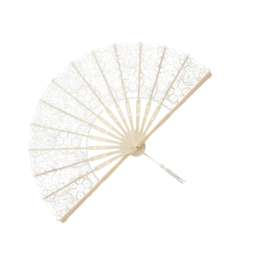 PLAFOPE Eleganter Faltbarer Spitzenfächer mit Floraler Musterung Leichter Bambus Handfächer für Hochzeiten Tanz Wanddekoration und Fotorequisiten Vintage Stil Quaste Tragbar für Damen von PLAFOPE