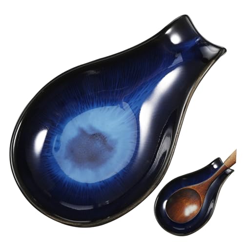 PLAFOPE Keramik Löffelablage Utensilienhalter Küchenutensil Rest Teelöffelablage Dipping Dish für Herd und Küchentheke Stilvoll Leicht zu Reinigen Blauer Keramik Löffelhalter PLAFOPE Keramik Löffelablage Utensilienhalter Küchenutensil Rest Teelöffelablage Dipping Dish für Herd und Küchentheke Stilvoll Leicht zu Reinigen Blauer Keramik Löffelhalter von PLAFOPE