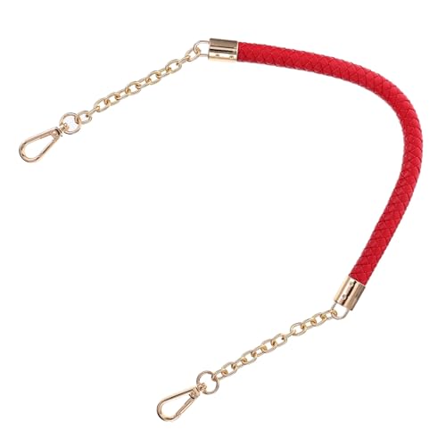 PLAFOPE PU Leder Geflochtener Kurzer Taschenriemen mit Metallkette Langlebiger Ersatz Schultergurt für Handtaschen Einfache Montage Modisches DIY Accessoire in Rot von PLAFOPE