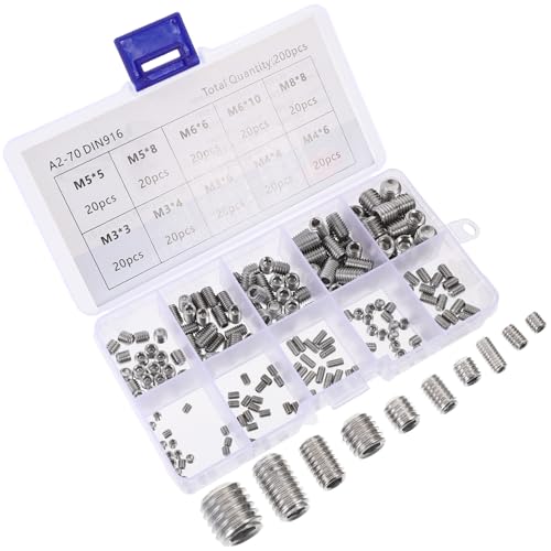 PLAFOPE Teiliges Madenschrauben Edelstahl Innensechskant Klare Gewinde Flacher Kopf Robust für Schwere Drehmomente Praktische Aufbewahrungsbox für DIY Reparaturen Badarmaturen und von PLAFOPE