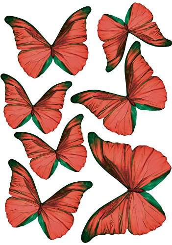 PLAGE Charming Butterfly Stickers 3D Decoration-RED TRANSPARENT [7 Butterflies Between 8 x 6,5 cm and 14 x 11 cm], Plastik, 14 x 0.1 x 11 cm, 7-Einheiten von PLAGE