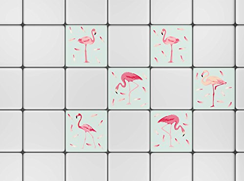 PLAGE Fliesen Sticker - Flamingo 1, Vinyl, Rosa, 15 x 0.1 x 15 cm, 1 Einheiten von PLAGE