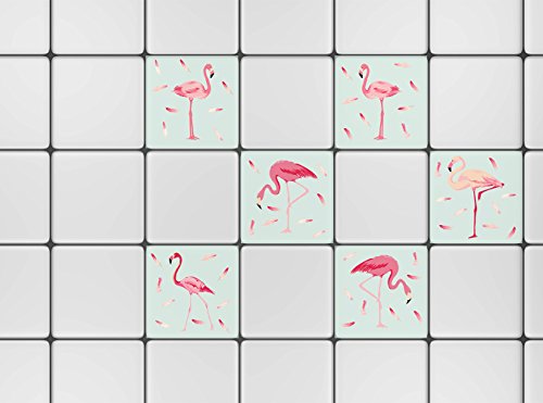PLAGE Fliesen Sticker - Flamingo 1, Vinyl, Rosa, 15 x 0.1 x 15 cm, 1 Einheiten von Plage