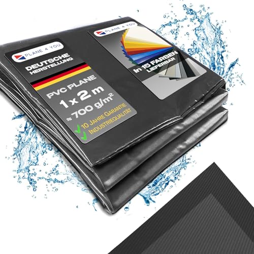 Abdeckplane Wasserdicht 1x2m I Ohne Ösen I Anthrazit - Matt I Abdeckung für Gartenmöbel, Sandkasten, Pool und Boot I PVC LKW Plane Meterware I Gewebeplane I Tarp I mit Randverstärkung von PLANE 4 YOU