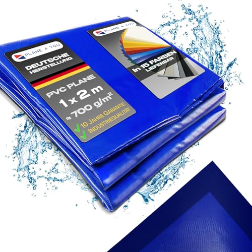 Abdeckplane Wasserdicht 1x2m I Ohne Ösen I Blau - Glänzend I Abdeckung für Gartenmöbel, Sandkasten, Pool und Boot I PVC LKW Plane Meterware I Gewebeplane I Tarp I mit Randverstärkung von PLANE 4 YOU