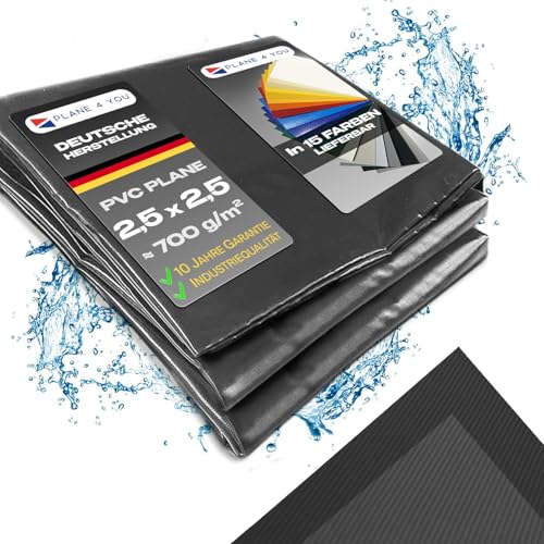 Abdeckplane Wasserdicht 2,5x2,5m I Ohne Ösen I Anthrazit - Matt I Abdeckung für Gartenmöbel, Sandkasten, Pool und Boot I PVC LKW Plane Meterware I Tarp I Gewebeplane von PLANE 4 YOU