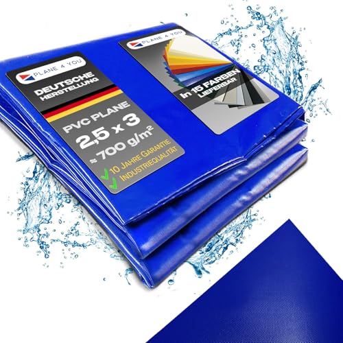 Abdeckplane Wasserdicht 2,5x3m I Ohne Ösen I Blau - Glänzend I Abdeckung für Gartenmöbel, Sandkasten, Pool und Boot I PVC LKW Plane Meterware I Tarp I Gewebeplane von PLANE 4 YOU