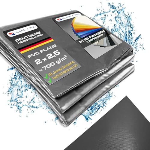 Abdeckplane Wasserdicht 2x2,5m I Ohne Ösen I Grau - Glänzend I Abdeckung für Gartenmöbel, Sandkasten, Pool und Boot I PVC LKW Plane Meterware I Tarp I Gewebeplane von PLANE 4 YOU