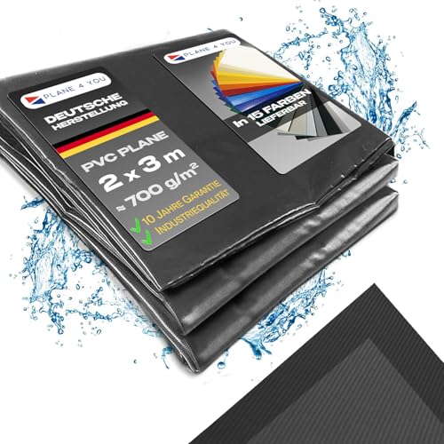Abdeckplane Wasserdicht 2x3m I Ohne Ösen I Anthrazit - Matt I Abdeckung für Gartenmöbel, Sandkasten, Pool und Boot I PVC LKW Plane Meterware I Gewebeplane I Tarp I mit Randverstärkung von PLANE 4 YOU