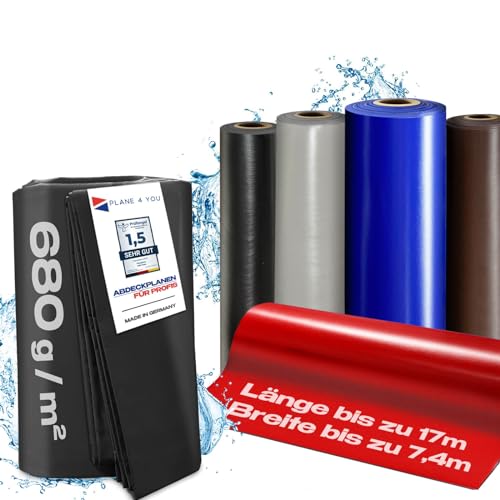 Abdeckplane Wasserdicht - Robuste LKW Plane mit Ösen - PVC Gewebeplane 680g/qm nach Maß/Meterware (Breite: 740cm OHNE Saum (Kanten Verstärkung), mit Rund Ösen ca. 100cm Abstand) von PLANE 4 YOU