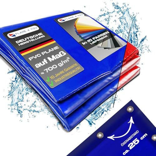 Abdeckplane nach Maß I Breite bis 2,40 m x Länge bis 17m I mit Ösen Ø 10mm und Abstand je 25cm I PVC LKW Plane in 15 Farben auf Wunschmaß I Gewebeplane I Sonnensegel I Tarp I mit Randverstärkung von PLANE 4 YOU