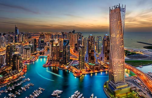 VLIES Fototapete-250x186 cm-STÄDTE-(PF4846)-Stadt Dubai Nacht Skyline Panorama GEBÄUDE Wandbild Wandtattoo Poster Dekoration von PLANET PHOTOWALLS