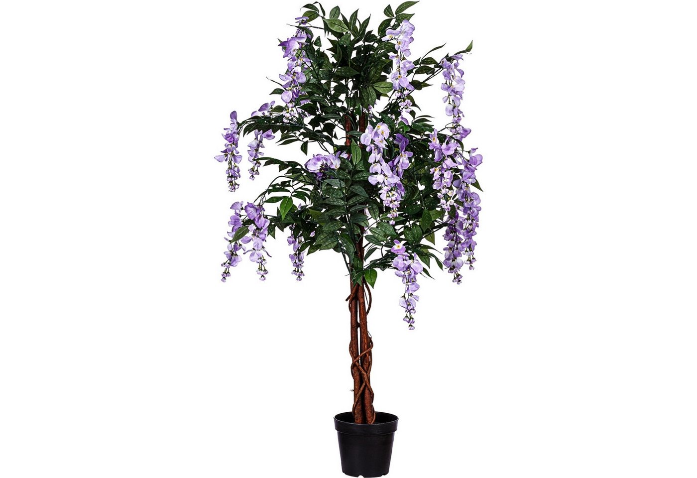 Kunstbaum Künstlicher Wisteria Baum Blauregen Kunstpflanze Wisteriabaum, PLANTASIA, Höhe 120,00 cm, 756 Blätter, Echtholzstamm, Violette Blüten von PLANTASIA