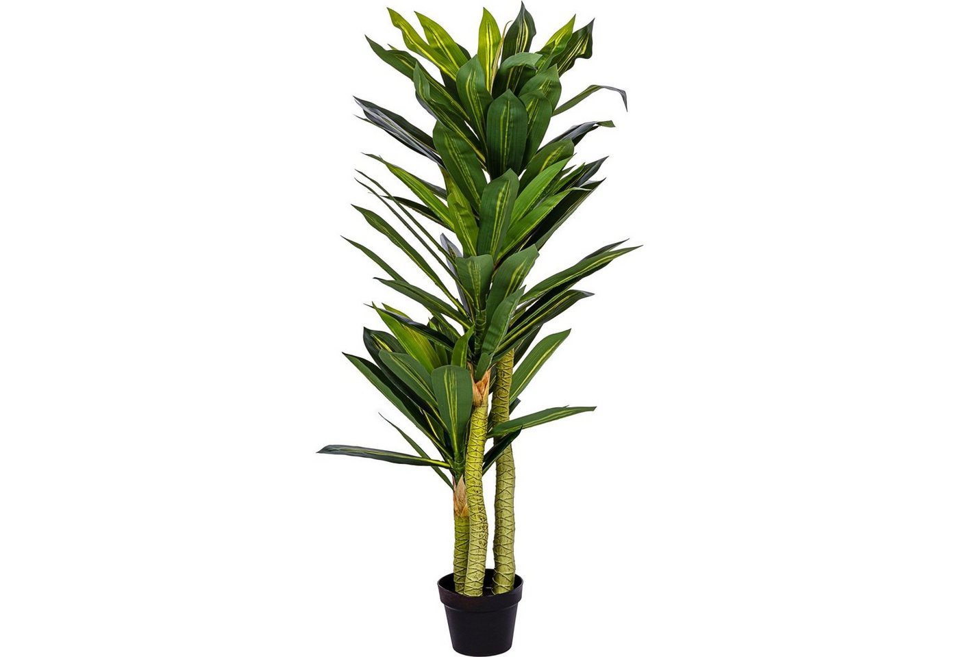 Kunstbaum Künstlicher Drachenbaum Kunstpflanze Dracena Drachenbaum, PLANTASIA, Höhe 120,00 cm, 81 Blätter und 3 Stämme, Echtholzstamm von PLANTASIA