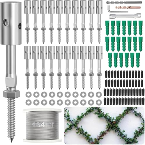 PLANTOP 20 Set Rankhilfe Draht für Kletterpflanzen im Freien, T316 Wanddraht Rankhilfe Kit mit Edelstahlkabel 0,3 cm x 50 m, Spaliersystem Kabelspalier Kit mit verstellbarem Abstand Reben Grüne Wand PLANTOP 20 Set Rankhilfe Draht für Kletterpflanzen im Freien, T316 Wanddraht Rankhilfe Kit mit Edelstahlkabel 0,3 cm x 50 m, Spaliersystem Kabelspalier Kit mit verstellbarem Abstand Reben Grüne Wand von PLANTOP