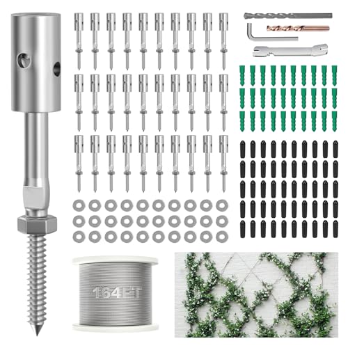 PLANTOP Rankhilfe Draht für Kletterpflanzen im Freien, 30 Set Wanddraht Rankhilfe Kit mit 1/8 Zoll x 50 m Edelstahlkabel, T316 Spaliersystem Kabelspalier Kit mit verstellbarem Abstand, Ranken, grüne von PLANTOP