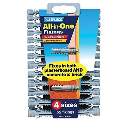 All in One Multi Purpose Multi Fix Use Assorted Size Wall Plugs Heavy Duty Raw Rawl Plug Fixings Brick Stone Cement Concrete Hollow Cavity Partition Partitioning Drywall Professional Hanging Clamps Screw Fixing in Different Sizes by PLASPLUGS von PLASPLUGS