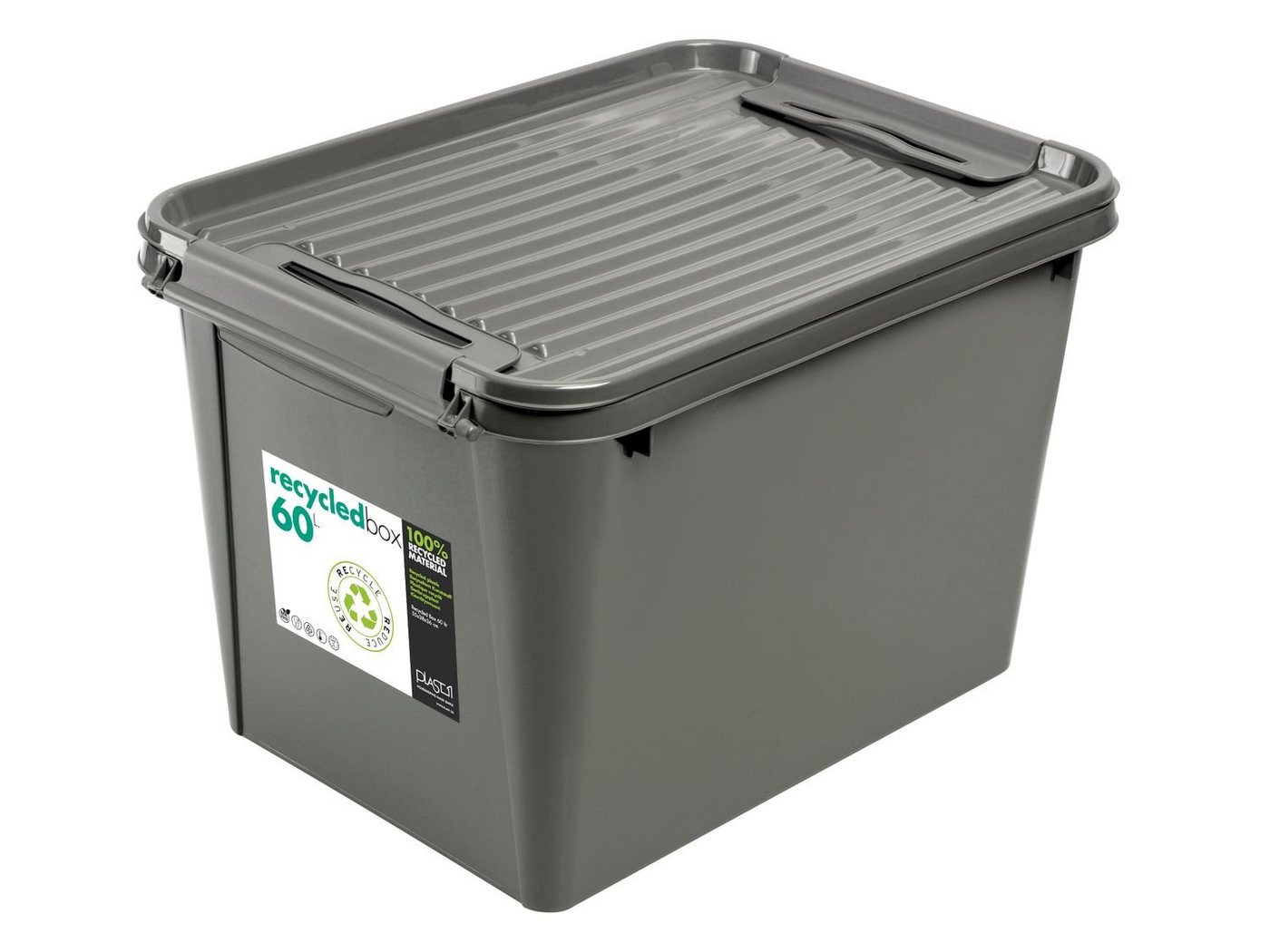 PLAST1 Aufbewahrungsbox Aufbewahrungsbox Recycled Deckel 60L Grau Allzweck Rollenbox von PLAST1