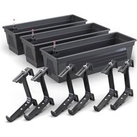 Plastard - Blumenkasten 3er Set 80 cm lang mit Hydroeinsatz Wasserstandsanzeiger und Balkonhalterung Pflanzkasten Farbe Anthrazit von PLASTARD