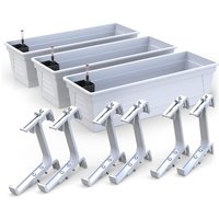 Plastard - Blumenkasten 3er Set 100 cm lang mit Hydroeinsatz Wasserstandsanzeiger und Balkonhalterung Pflanzkasten Farbe Weiß von PLASTARD