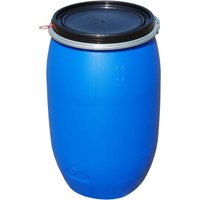 Plasteo - 120 Liter Weithalsfass mit Spannverschluss Lebensmittelecht Universalfass Maische Tierfutter Trinkwasser Camping Lagerfass Stapelbar Blau von PLASTEO