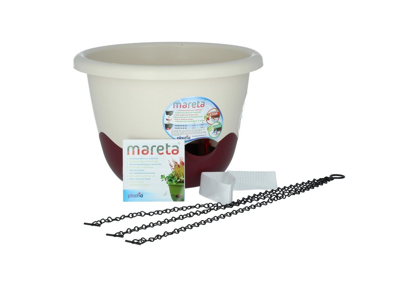 PLASTIA Blumentopf Mareta 30 Elfenbein / Weinrot mit Erdbewässerung (1 St) von Plastia