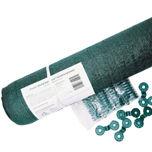 PWS Schattiergewebe 1,2x5m (150g/m²) inkl. Befestigungen Sichtschutz Zaunblende Windschutznetz in Grün, Tennisblende Sportplatzblende Terassenblende Sonnenschutz Balkonensichtschutz von PLASTIC WORLD SOLUTIONS