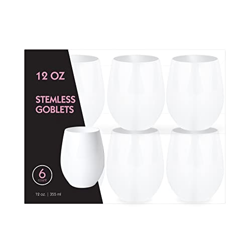 PLASTICPRO Weiße Kunststoff-Weingläser, ohne Stiel, 340 ml, BPA-frei, bruchsicher, Weingläser für Partys, 12 Stück von PLASTICPRO