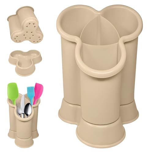 Besteck-Abtropfgestell mit 4 Fächern, hochwertiger Kunststoff, für Zuhause und Küche, zur Reinigung von Spülbecken, Taupe – Design 2 von PLASTIFIC