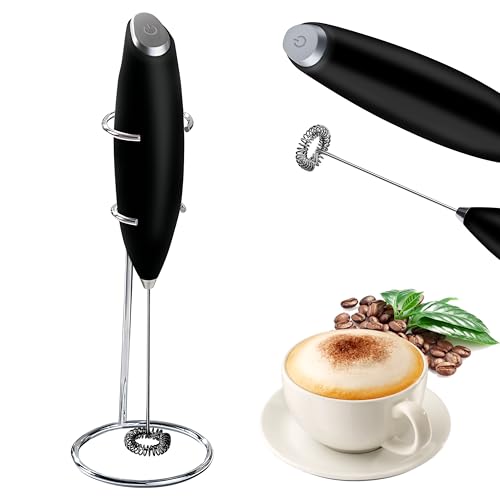 Elektrischer Milchaufschäumer, Handheld-Mini-Schaumgerät mit Basis, Kaffeemaschine, Eierschlägel für Schokolade, Cappuccino, Frappe, Rührer, tragbarer Mixer, Schneebesen, Werkzeuge (schwarz) von PLASTIFIC