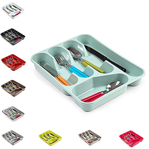PLASTIFIC Besteckkasten / Besteck-Organizer aus robustem Kunststoff, mit Schublade, 33,5 x 26,5 x 4,5 cm, massiver Boden, Mintgrün von PLASTIFIC