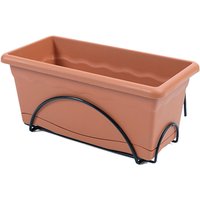 Plastiken - Pflanzgefäß mit integriertem Untersetzer 40x24cm + Metallständer in der Farbe Terrakotta. von PLASTIKEN
