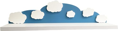 PLASTIKO Selbsthängendes Regal für EIN Kinderzimmer mit Wolkenmotiv | Blau | 120X24,5 cm | Einfach zu montieren | Sicher in der Anwendung von PLASTIKO