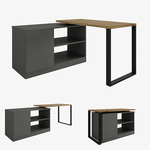 Drehbarer Schreibtisch Rio 3-in-1 – Platzsparender Eckschreibtisch, Kommode & Arbeitstisch – 360° Drehbar, 210 cm – Modernes Homeoffice & Kleines Büro (Eiche Artisan/Anthrazit) von PLATAN ROOM